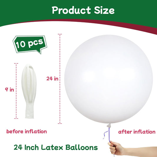 AZOWA 24 Inch White Balloon 10 Large Latex Balloons for Party Wedding Birthday Baby Shower Decoration (White, 10 Pcs)