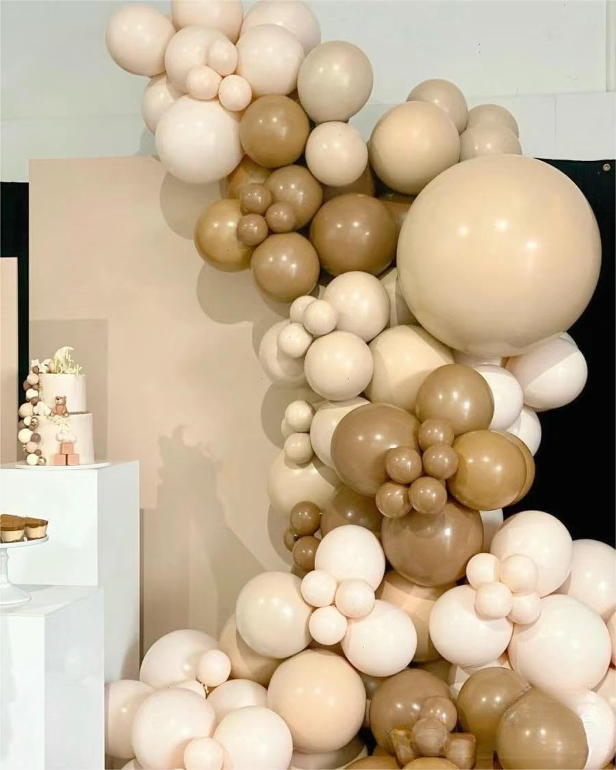 Boho Balloons Garland Arch Kit, 146 Pcs Brown Nude White Balloons Different Sizes for Girls Baby Shower Garden Tea Party Bachelorette Birthday Wedding Decorations