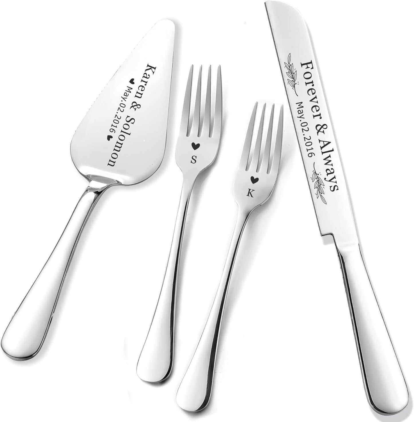 Personalized Wedding Cake Knife and Server Set, Custom Cake Cutting Set for Wedding, Silver Cake Knife Set Stainless Steel, Customized Gifts for Weddings, Engagements, Anniversaries, Birthday(Silver)