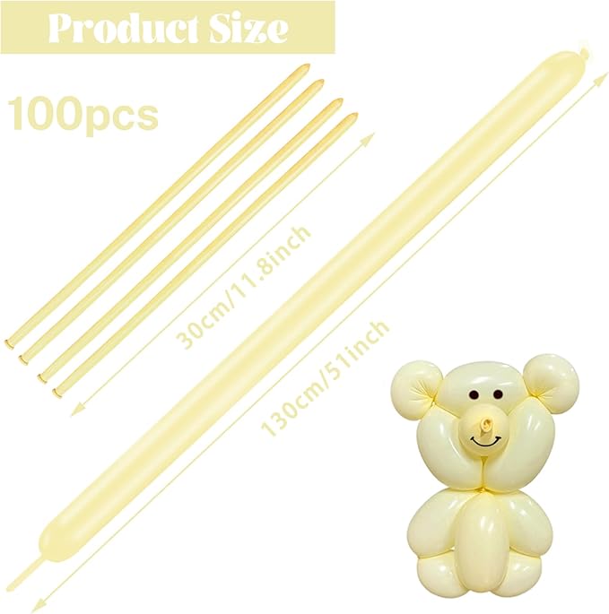 260 Long Balloons 100 Pack Pastel Yellow Twisting Animal Balloons Thickening Latex Modeling Long Magic Balloons for Animal Model Weddings Birthdays Festival Party Decorations