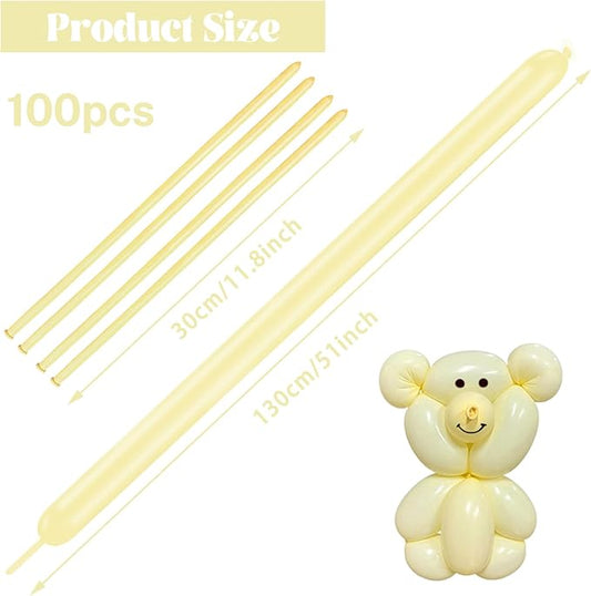 260 Long Balloons 100 Pack Pastel Yellow Twisting Animal Balloons Thickening Latex Modeling Long Magic Balloons for Animal Model Weddings Birthdays Festival Party Decorations