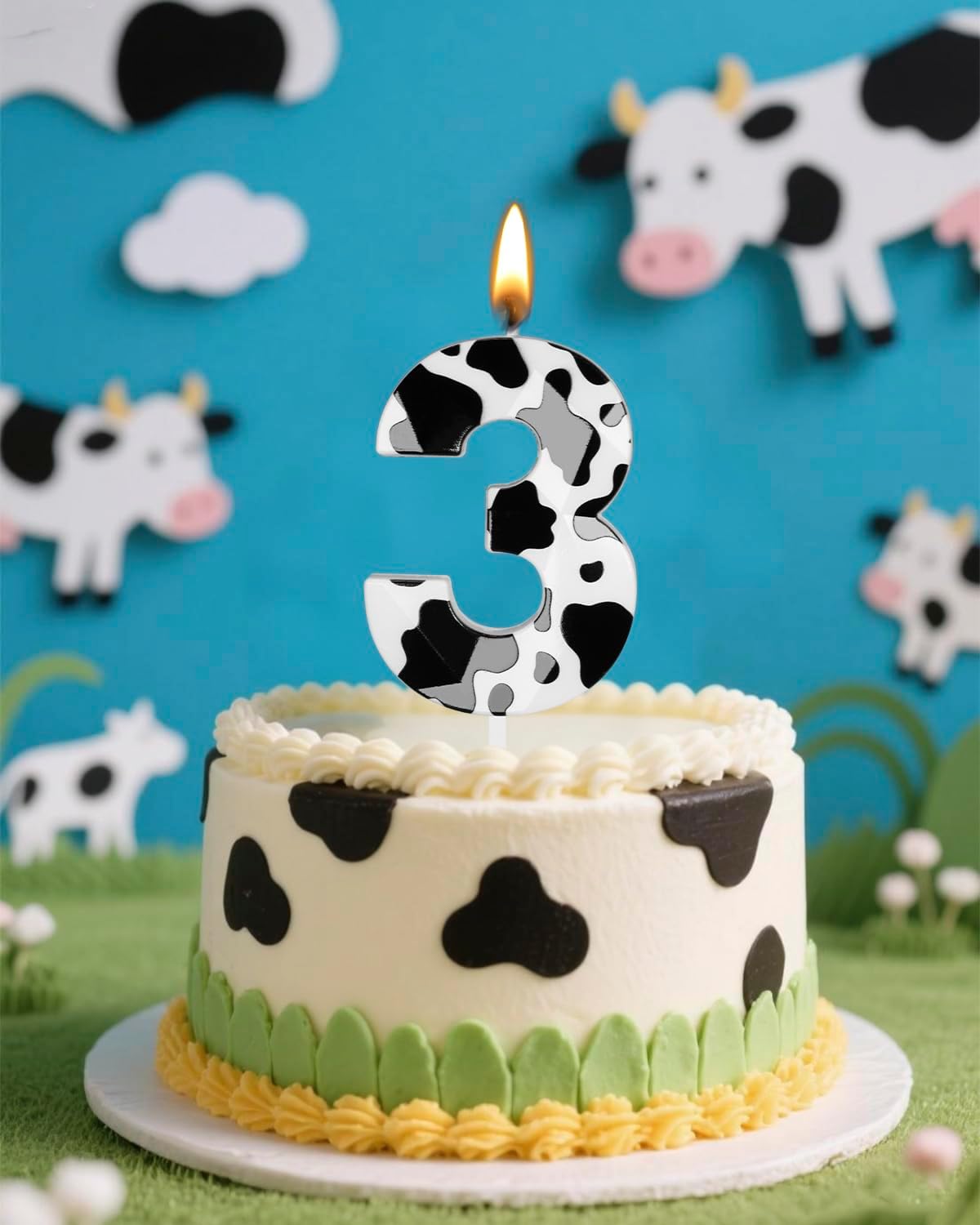 Number 3 Black Cow Birthday Candles，2.68 inch Metallic 3D Cow Birthday Candles, Cow Themed Cake Topper Decorations for Birthday Party Anniversary Celebration Supplies
