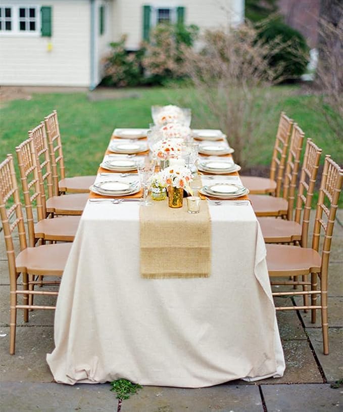 B-COOL Burlap Table Runner Pack of 2 Wedding Thanksgiving Burlap Table Runners Neutral Jute Vintage Rolls 12x84inch for Holiday Fall Table Cover Decoration Khaki