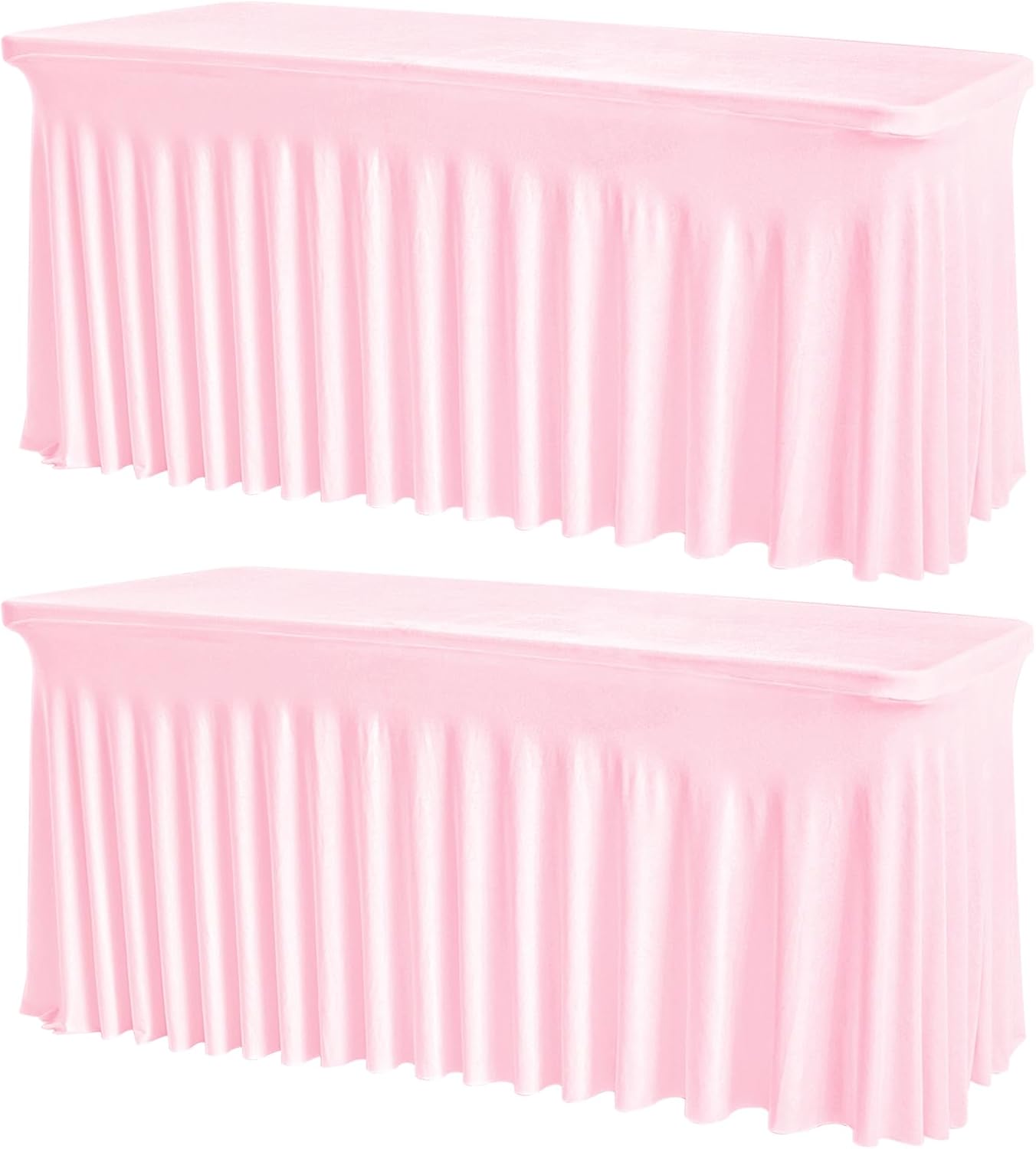 Rectangle Tablecloth 6FT Fitted Table Cover, Pink Wrinkle-Free Spandex Table Cloth, Elastic Edge, Stretch Fabric, 72 Inch for Wedding, Banquet, Birthday Party, Buffet, Restaurant, 2 Pack