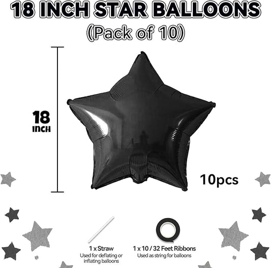 Biapian Black Star Foil Balloons, 10PCS Black Foil Stars Shape Balloons, 18 Inch Stars Balloon for Helium Pentagram Balloon for Birthday, Anniversary, Graduation, Halloween Party Decoration