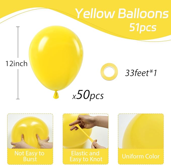 Yellow Balloons 12 inch, Yellow Latex Balloons 50pcs Party Balloons for Baby Shower Sunflower Bee Wedding Birthday Party Decorations