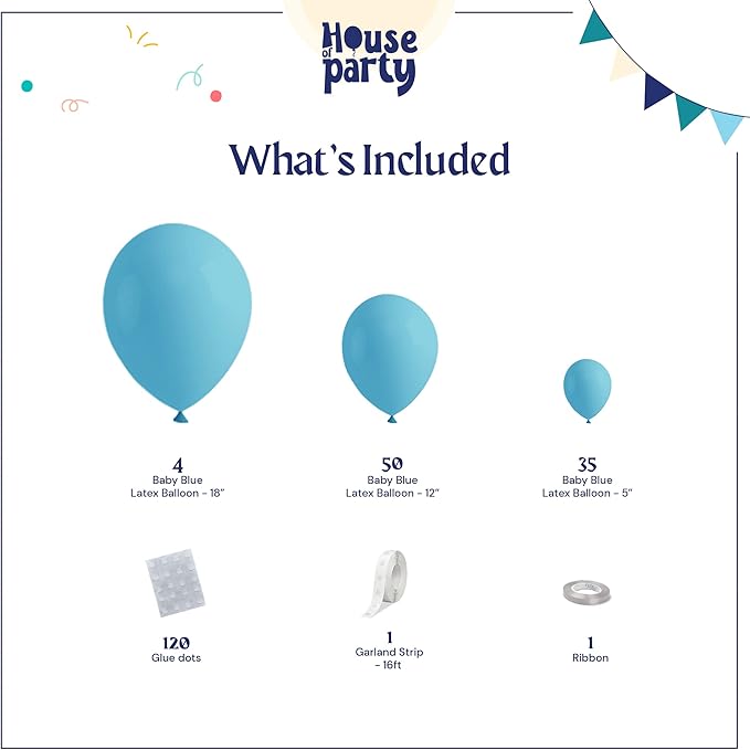 HOUSE OF PARTY Light Blue Balloons - Baby Blue Balloon Garland Kit, 5/12/18 Inch Balloon Arch Kit Blue for Graduation Party, Birthday, Baby Shower & valentine Decorations