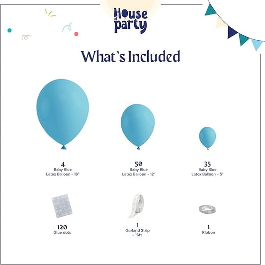 HOUSE OF PARTY Light Blue Balloons - Baby Blue Balloon Garland Kit, 5/12/18 Inch Balloon Arch Kit Blue for Graduation Party, Birthday, Baby Shower & valentine Decorations