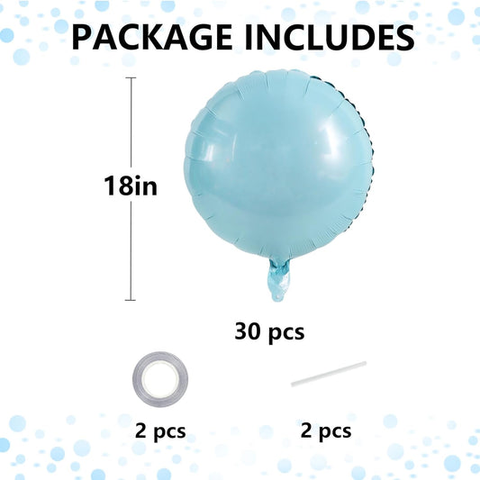 TONIFUL 30Pcs 18 Inch Large Light Blue Round Shape Foil Balloons Big Light Blue Circle Helium Mylar Ballons for Birthday Wedding Baby Shower Anniversary Engagement Party Decor Supplies