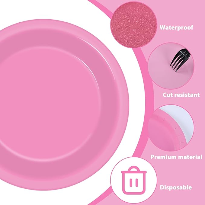 100Pcs Valentines Day Pink Paper Plates 9 Inch Gradient Pink Color Plates Disposable Round Dessert Plates Solid Color Plates Tableware Decorations for Girl Birthday Wedding Baby Shower Party Supplies