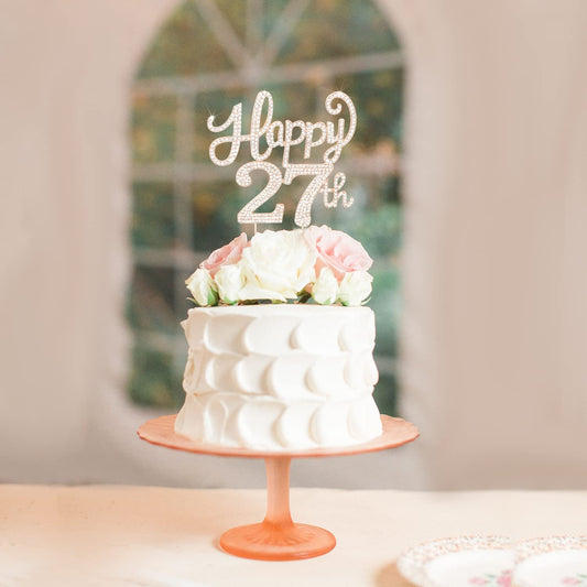 LASKYER Happy 27th Birthday Decorations,27th Birthday Gold Rhinestone Cake Topper - Cheers to 27 Years Old Bday Party Metal Sparkly Cake Centerpieces Sign.