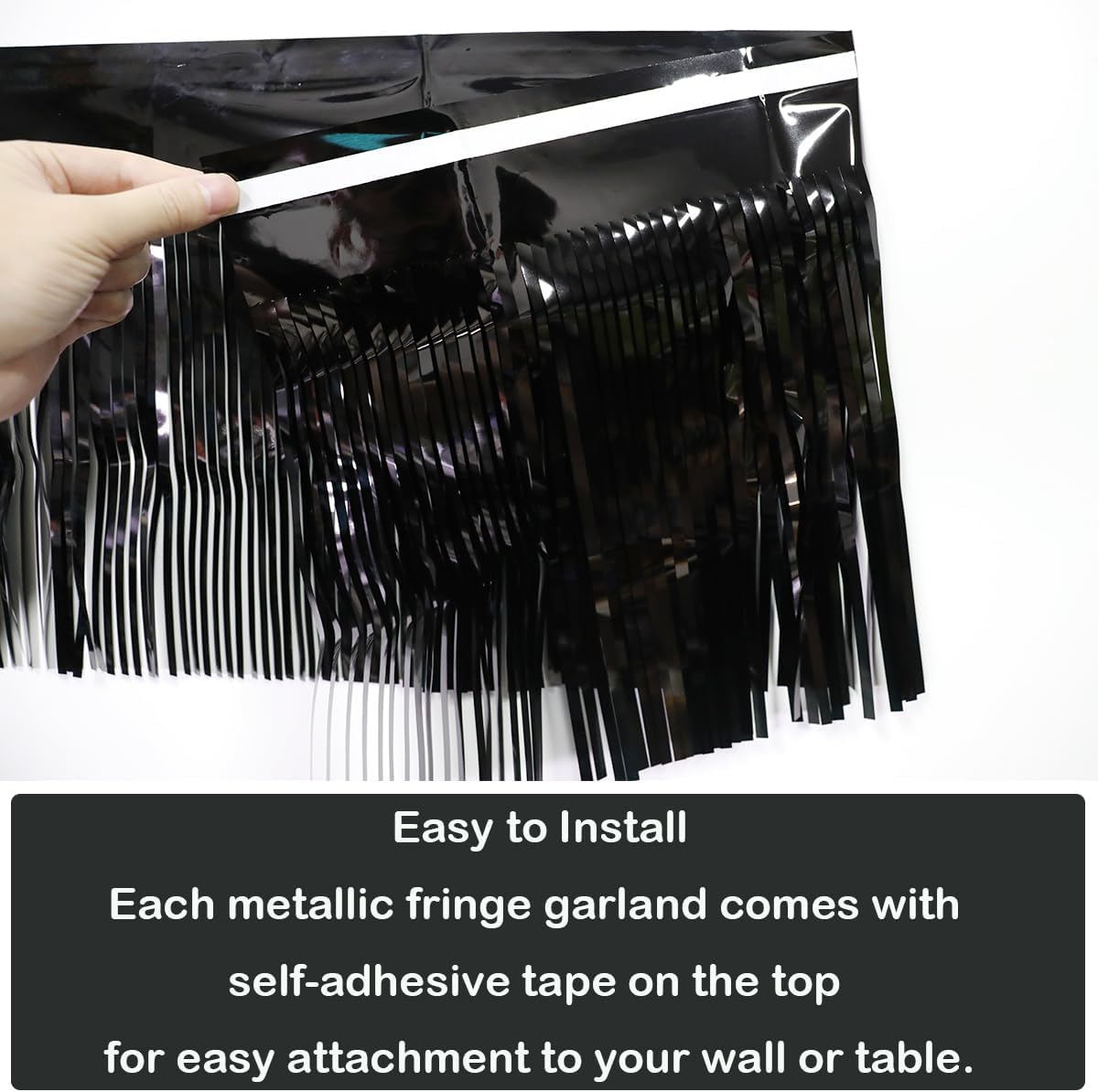 3 Pack Total 30 Feet Foil Fringe Garland Metallic Wall Hanging Drapes Tassel Skirting Tinsel Streamers Decorations for Parade Float Trailer Mardi Gras Party Birthday Wedding (Black)