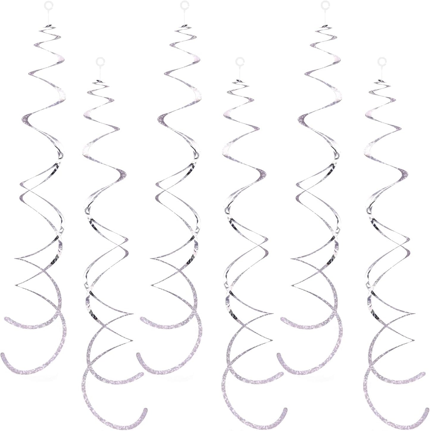 30 Pieces Silver Swirl Hanging Decorations, Shimmer Plastic Streamer Foil Swirls for Ceiling, Photo Booth Props Party Supplies for Birthday Wedding Baby Shower Engagement Disco Holiday Decorations