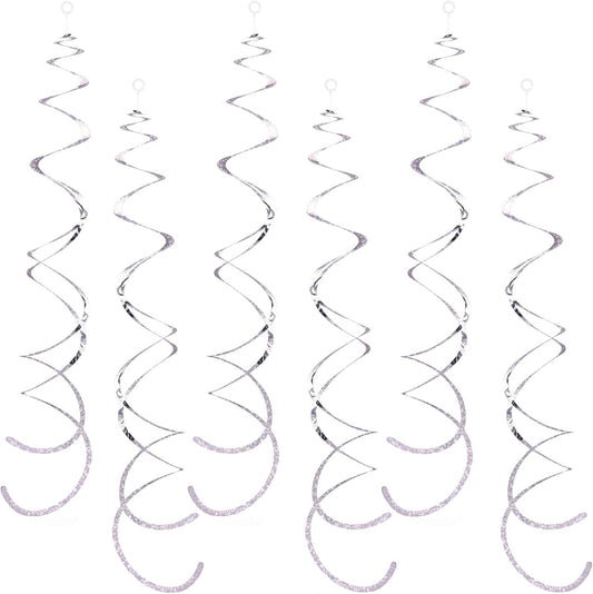 30 Pieces Silver Swirl Hanging Decorations, Shimmer Plastic Streamer Foil Swirls for Ceiling, Photo Booth Props Party Supplies for Birthday Wedding Baby Shower Engagement Disco Holiday Decorations
