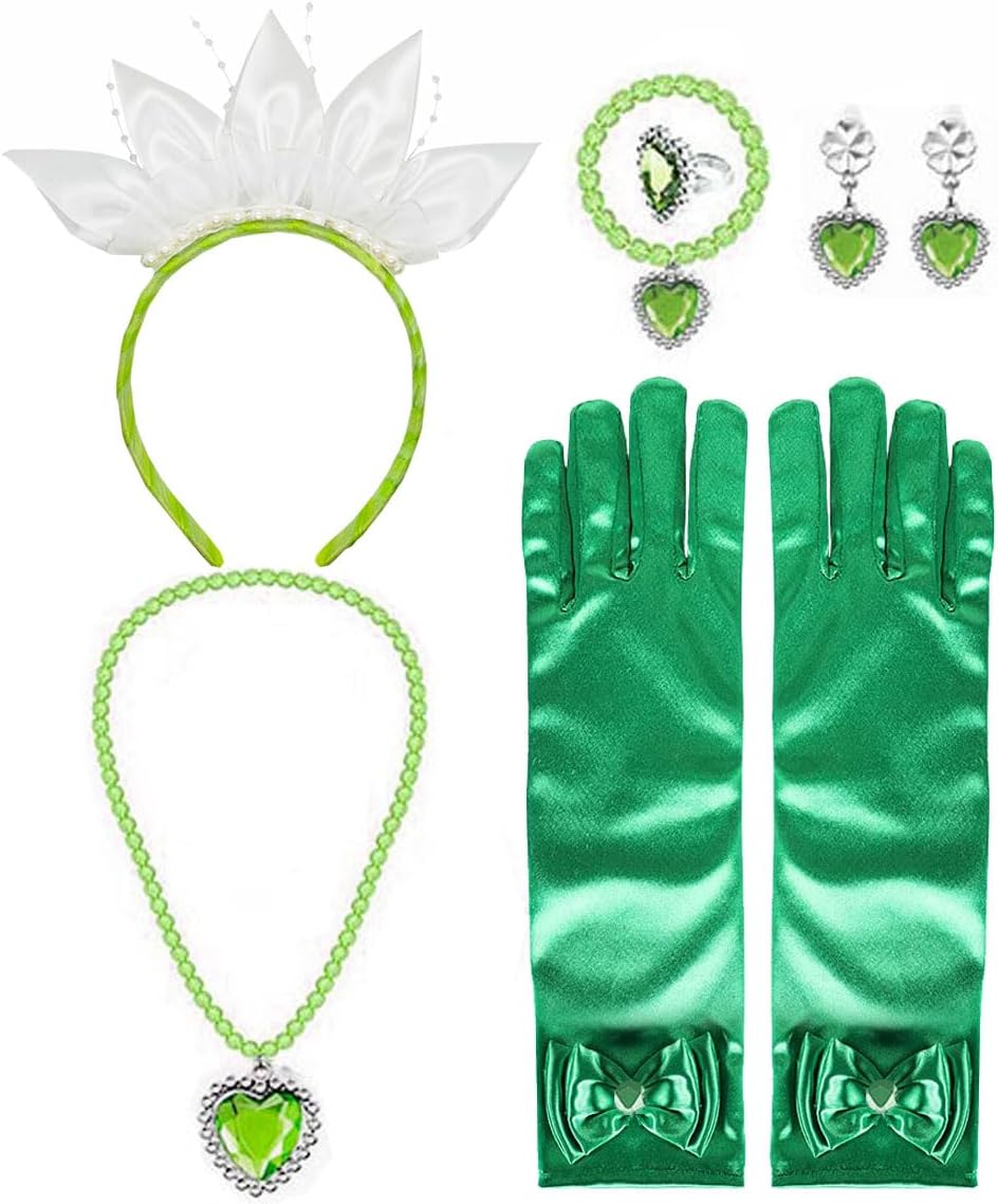 Girls Costume Accessories Princess Tiana Dress up Accessories for Girls Tiana Crown Halloween Christmas Party Favors for Kids