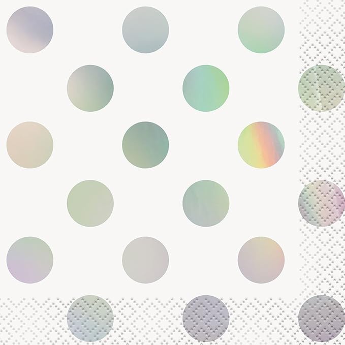 Stunning Iridescent Dot Beverage Napkins (16-Pack) - Eye-Catching & Elegant Foil-Stamped Napkins, Perfect for Events & Celebrations