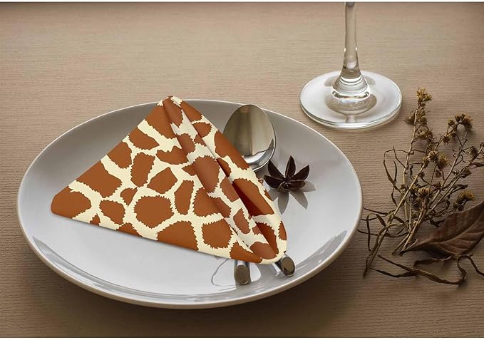 Animal Prints Brown Table Napkins Cloth Set of 4 Soft Giraffe Skin Texture Irregular Geometry Shape Fashion Washable and Reusable Dinner Napkins for KitchenWeddings Parties 18 x 18 inch