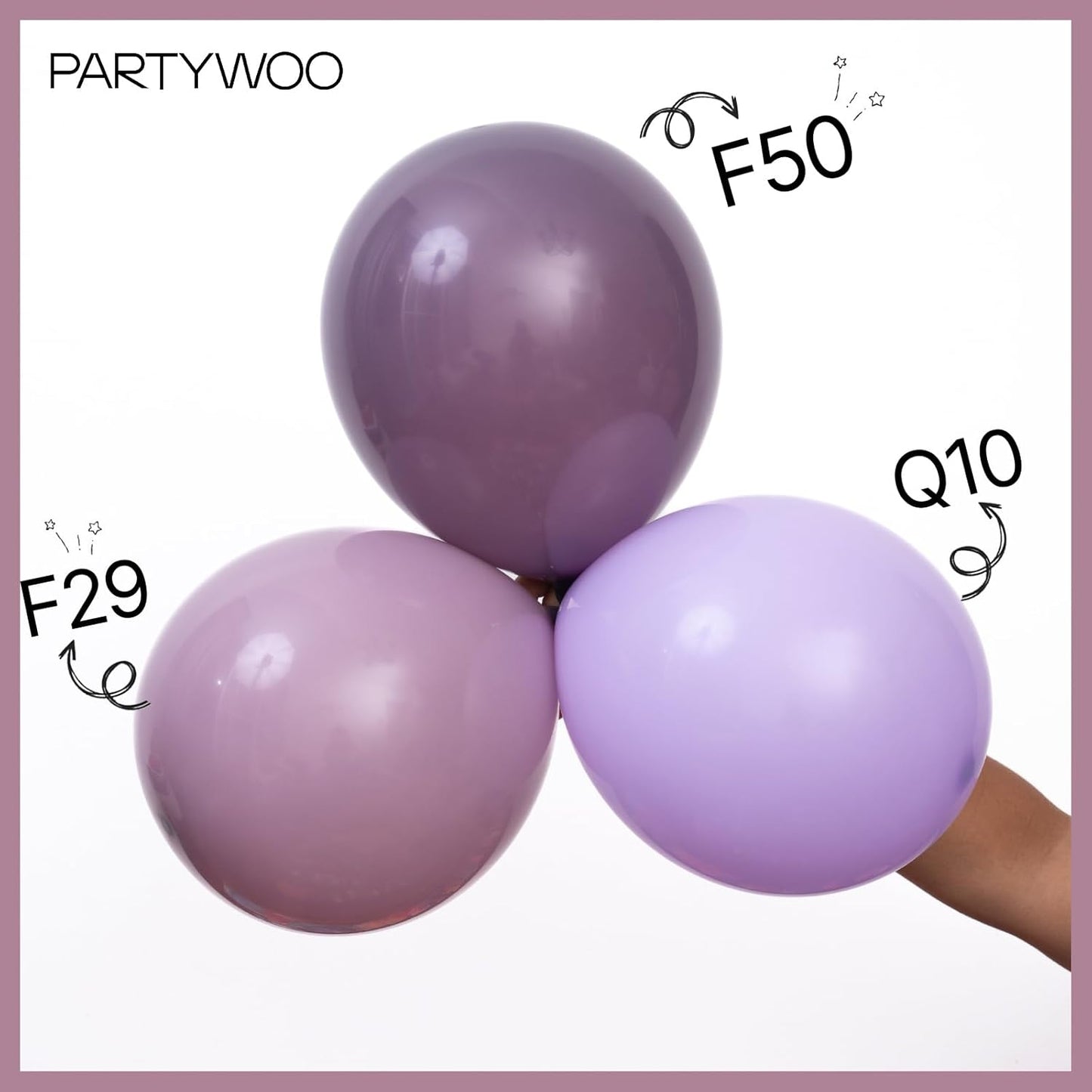 PartyWoo Dusty Purple Balloons 100 pcs Different Sizes of 18 12 10 5 Inch Matte Lavender Lilac Latex Helium Balloon Arch Kit Garland for Wedding Baby Shower Birthday Party Decorations Purple-F29