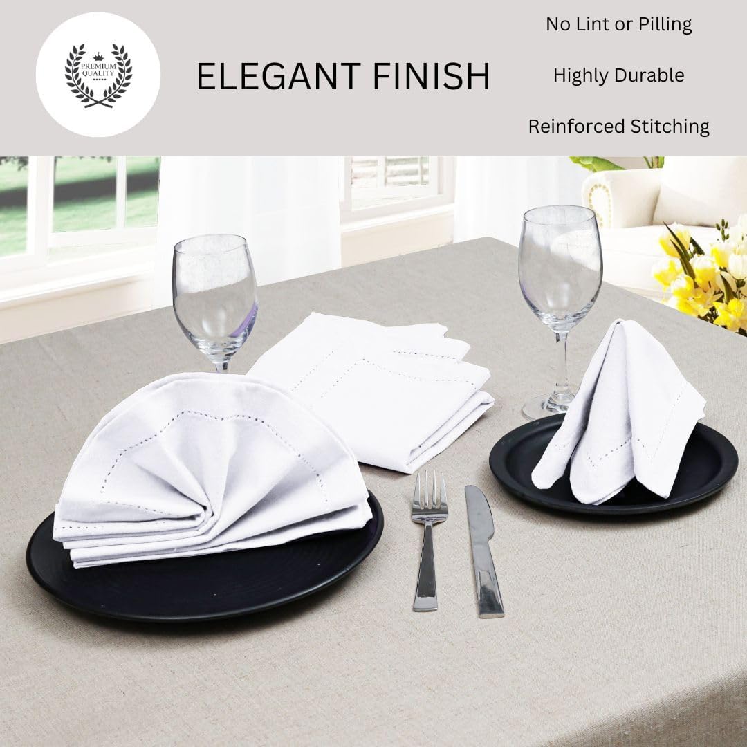 Hemstitch Dinner Napkins 100% Cotton Set of 12 - for Dining Weddings Parties Restaurants Holidays Easter Everyday Use - Soft Durable Washable Table Napkins - 18x18 Inch Cloth Napkins White