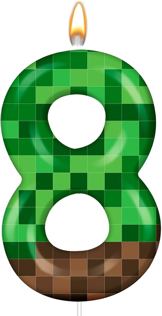 TNT Themed Birthday Cake Candle Number 8 Dynamite Themed Green Candle Birthday Party Decoration Cake Topper for Pixel Theme Birthday Party Anniversary Party Dynamite Party Video Game Party (Number 8)