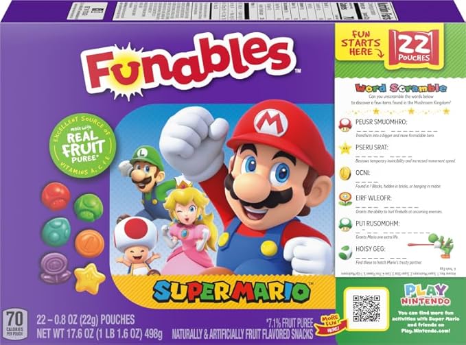 Funables Fruity Snacks, Super Mario, Assorted Fruit, Flavored Snacks, 0.8oz 22 Count