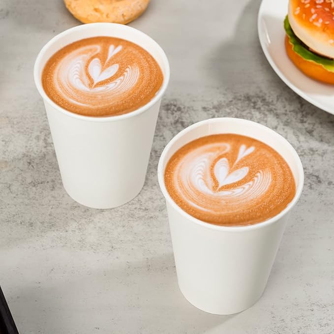 500 Count 12 oz Disposable Paper Coffee Cups, White Hot Paper Cups for Cafes, Bistros, Parties, and Events