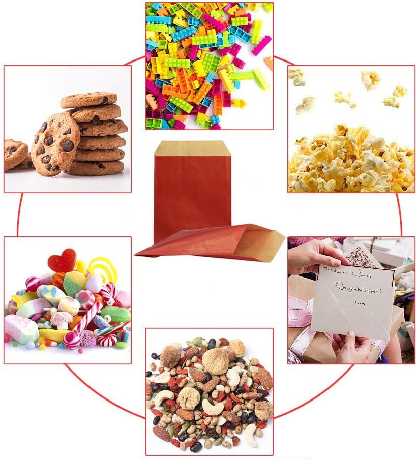 AZOWA Red Candy Buffet Bags 5 x 7 In Small Paper Treat Bags 100 Pieces