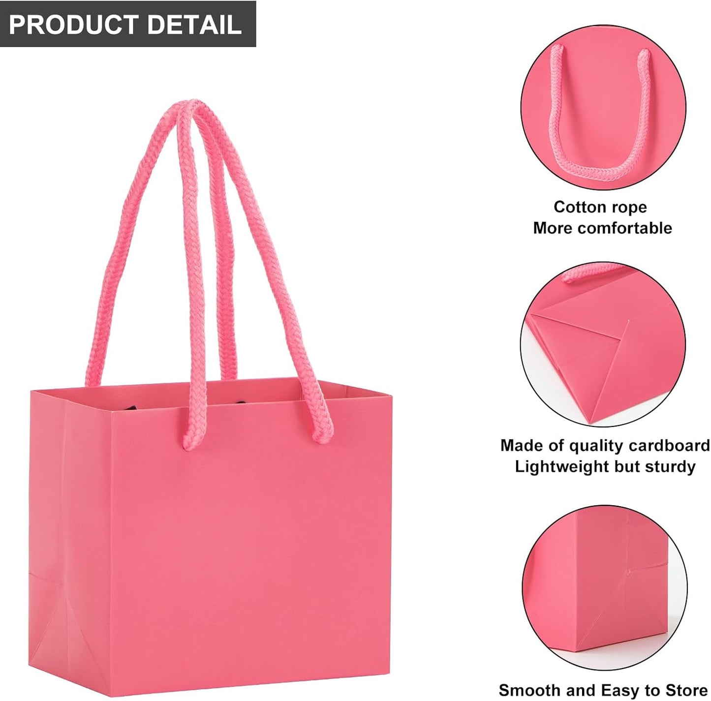 driew Small Pink Gift Bags 50 Pcs, 4.5" x 2.8" x 4" Min Thick Kraft Paper Bags Bulk with Pink Handles Set for Wedding Party Birthday Gathering Baby Shower