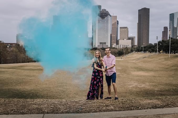 Adventure Awaits! - BABY GENDER REVEAL - 4-Pack Hand Held Air Filled Party Popper - 3 options: 4 Blue or 4 Pink or 2 Red/2 Blue - Check our store for other Color Run Festival colors! (4 Baby Blue)