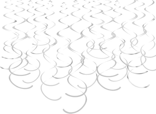 Silver Hanging Swirl Decorations Plastic Streamers Foil Swirls Ceiling Decorations Wedding Baby Shower Birthday Party Decorations, Pack of 30