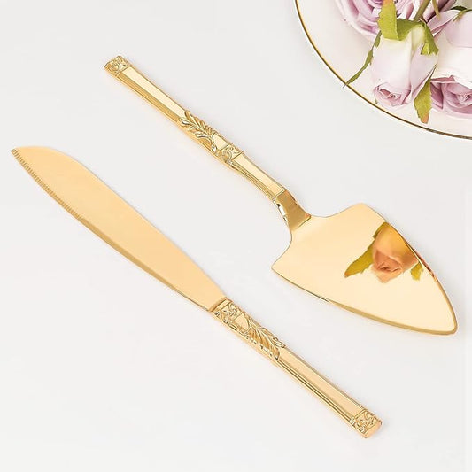TUKDAK Cake Cutting Set for Wedding, Personalized Gold Cake Knife and Server Set, Custom Cake Serving Set, Engraved Pastry Pie Server Cake Pizza Cutter, Birthday Bridal Gift (F-Classic)