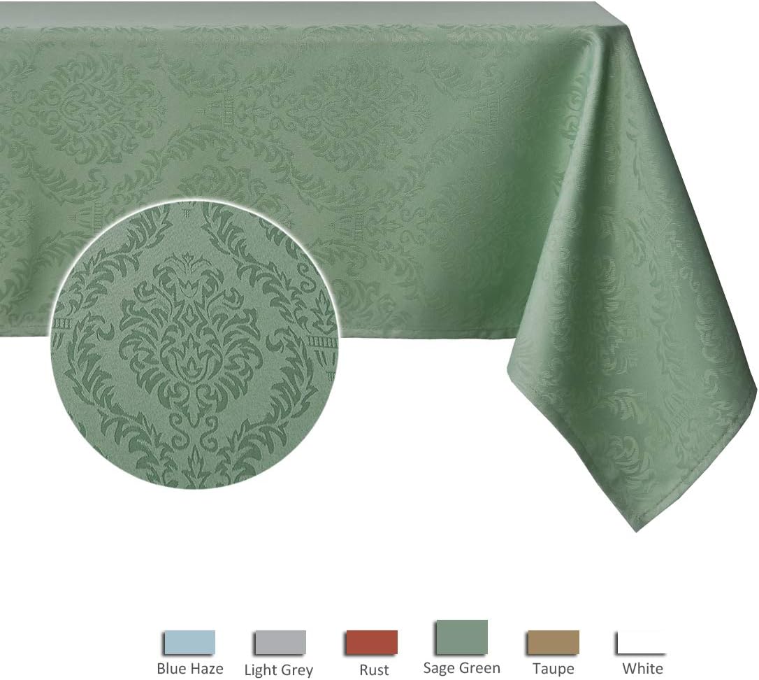 maxmill Jacquard Tablecloth Damask Design Spillproof Wrinkle Free Heavy Weight Soft Table Cloth Decorative Fabric Table Cover for Outdoor and Indoor Use Oblong 60 x 120 Inch Sage Green