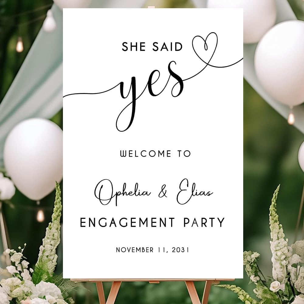 Personalized Engagement Welcome Sign – Minimalist Engagement Party Yard Sign – We’re Engaged Signs – Engagement Party Decorations for Couple - She Said Yes! (Version 6)