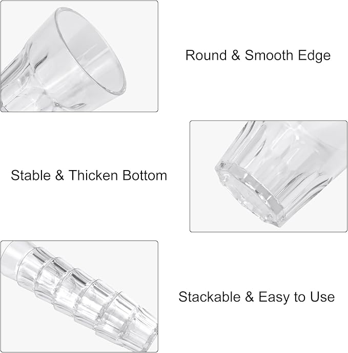 Plastic Drinking Glasses Set of 12, Unbreakable Water Tumbler, Acrylic Plastic Cups, Reusable Kids Drinking Cups for Children Kitchen Cocktail Picnic Party Juice Whiskey Wine (12pc-clear-160ml/5.4oz)