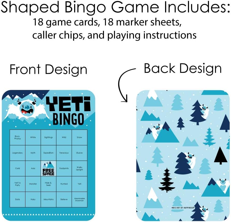 Big Dot of Happiness Yeti to Party - Bingo Cards and Markers - Abominable Snowman Party or Birthday Party Bingo Game - Set of 18