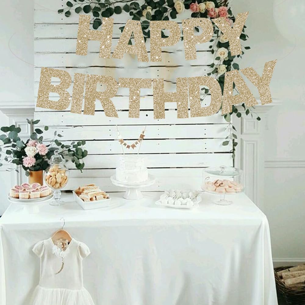 BEISHIDA Champagne Happy Birthday Banner - Pre-Strung,No DIY，Party Decorations - Happy Birthday Sign - Bday Banner for Women, Kids for Birthday Decor, Backdrop