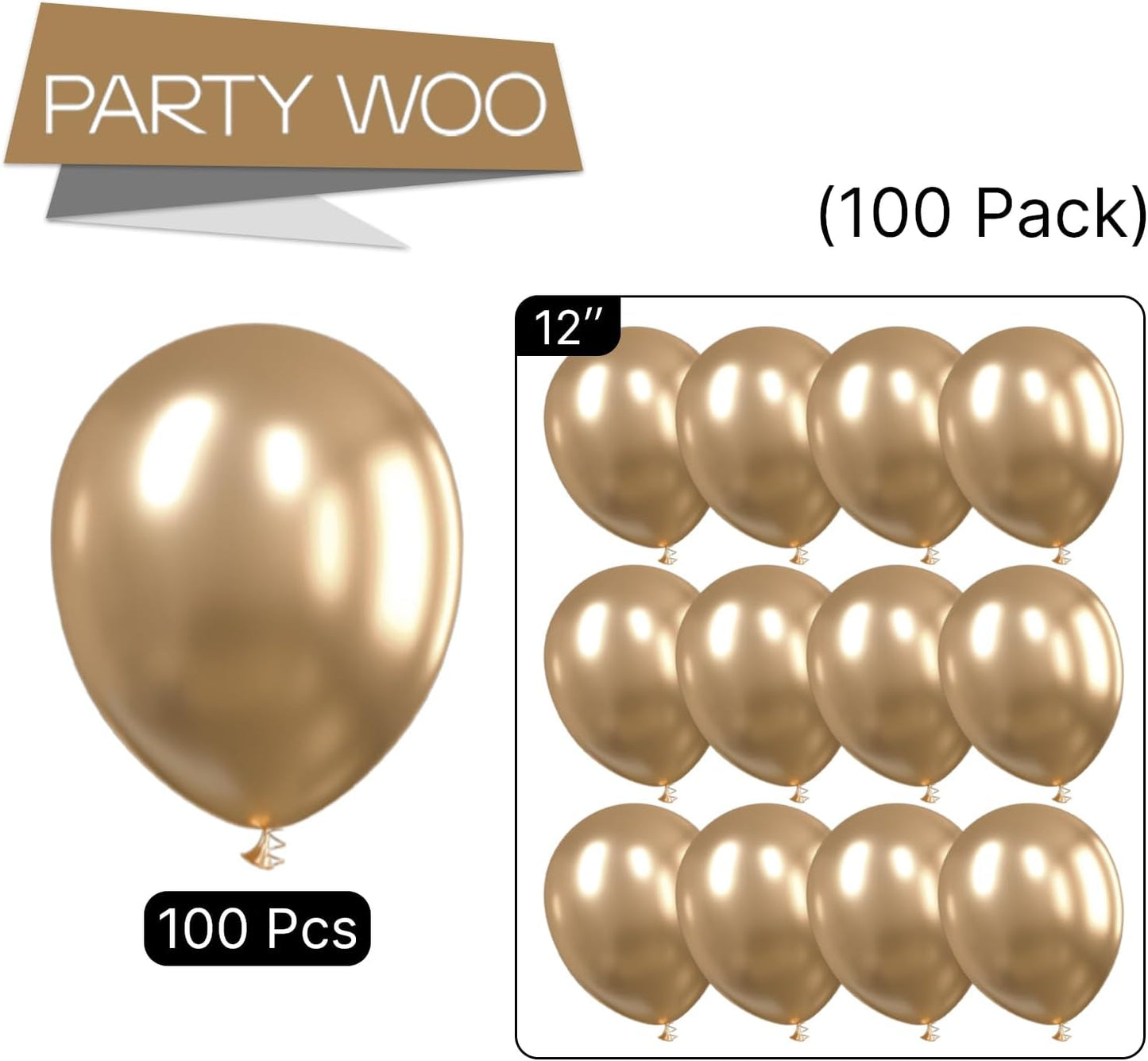 PartyWoo Metallic Chrome Gold Balloons, 100 pcs 12 Inch for Balloon Garland Arch, Party Decorations, Birthday, Wedding - Gold-G127