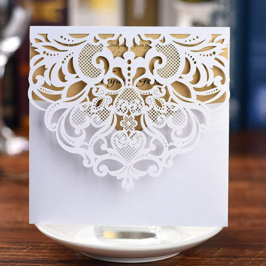 FOMTOR White Laser Cut Invitations with Inner Sheets and Envelopes Wedding Invitation Kit for Wedding,Birthday Parties,Baby Shower (50 Pack)