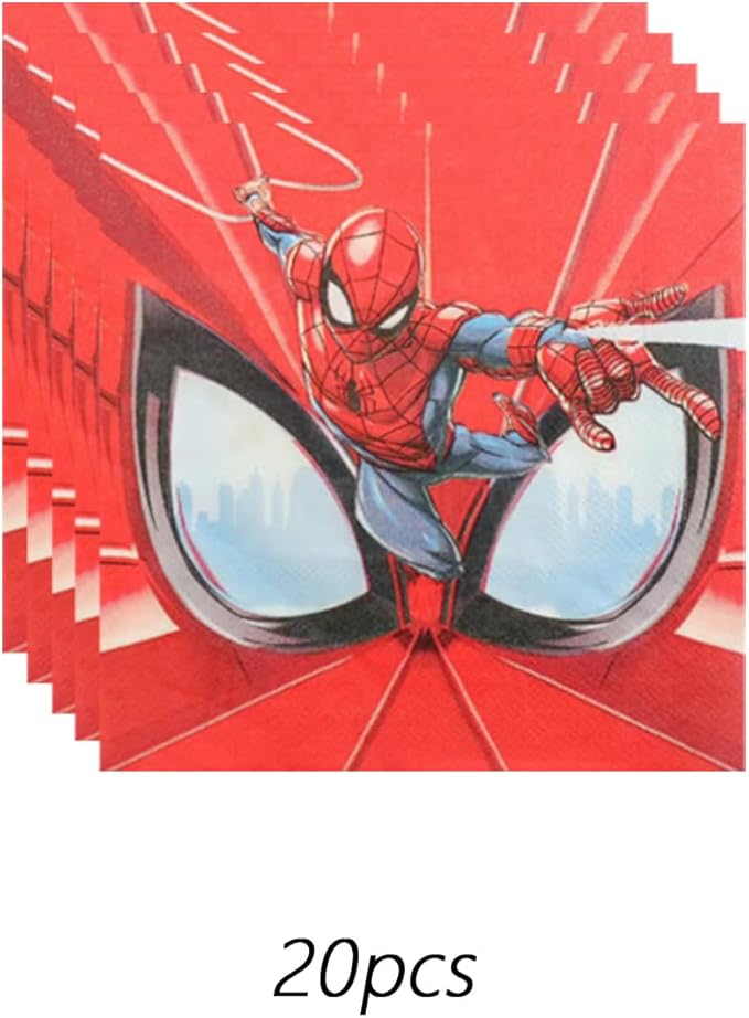 68PCS Spidey Birthday Decorations: 20 Plates, 20 Napkins, 20 Cups, 1 "Happy Birthday" Banner, 6 Hanging Swirls, 1 Tablecover
