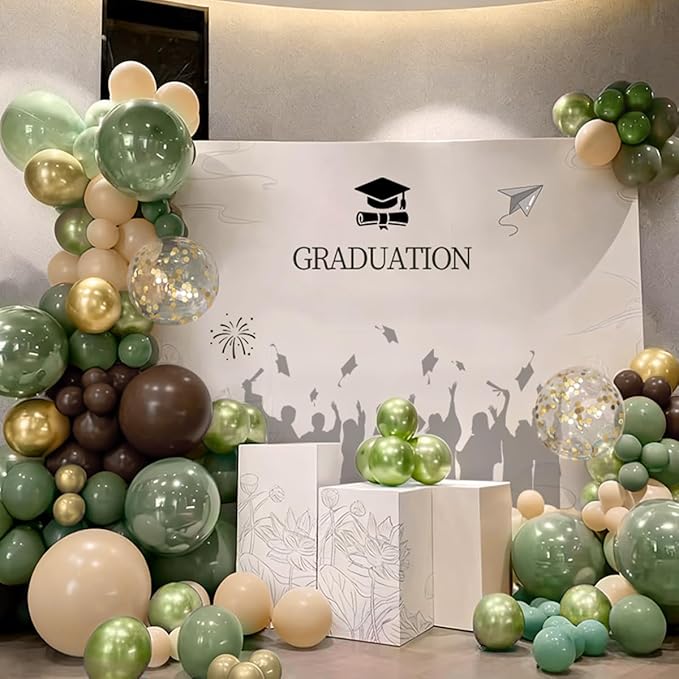Sage Green Brown Nude Gold Balloon Garland Arch Kit, 167Pcs Latex Balloons Different Sizes 18 12 10 5 inch for Woodland Birthday Safari Jungle Baby Shower Graduation Gender Reveal Party