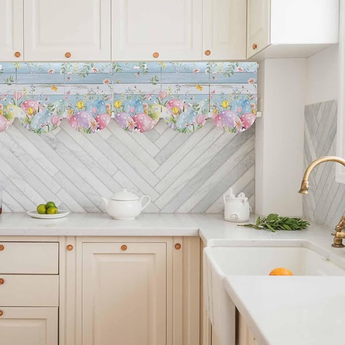 Easter Eggs Banner 3Pcs Indoor Outdoor Hanging Banner Flag Spring Daisy Eucalyptus Leaves Light Blue Wood Sign for Fireplace Mantel Decorative Bunting Garland Valance for Shop Door Decor 7.9"x11.8"