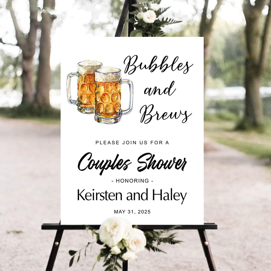 Personalized Greenery Eucalyptus Bubbles and Brews Couples Shower Welcome Sign, Gold Modern Minimalist Wedding Shower Bridal Party Decoration, Outdoor Plastic Sign Weatherproof #7