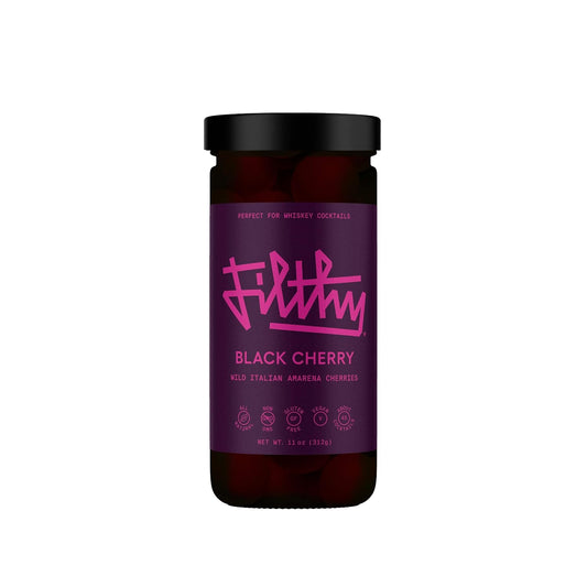 Filthy Cocktail Amarena Black Cherries, Premium Cocktail Garnish, All Natural Wild Italian Amarena Black Cherry, Non-GMO, Gluten Free, Vegan, Slow-Cooked, 11 Oz Jar, 45 Cherries