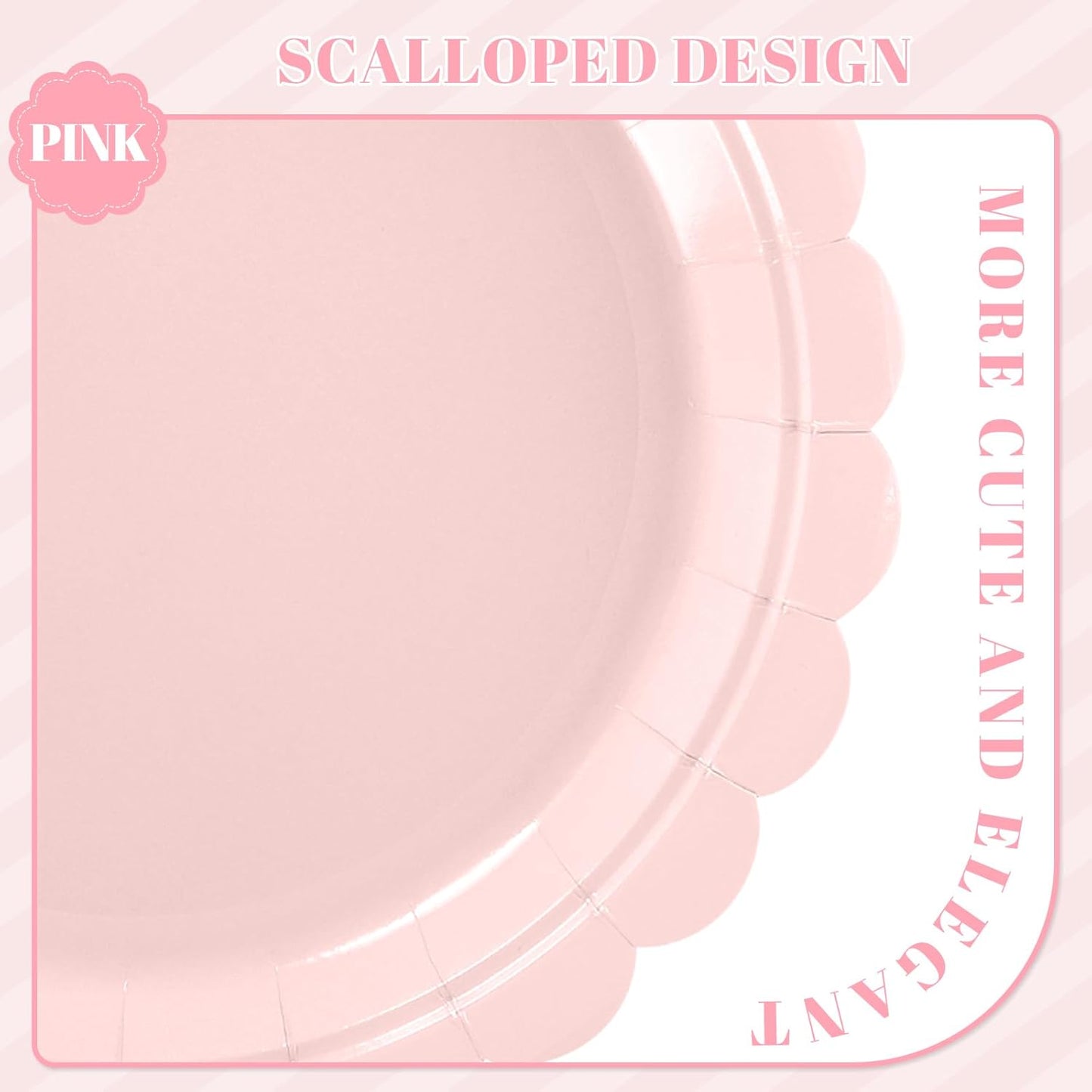 30 Pcs Dessert Plates Disposable, 7 Inch Pink Cake Plates Scalloped Small Appetizer Birthday Plate Fancy Pink Party Plate for Wedding, Bridal Baby Shower