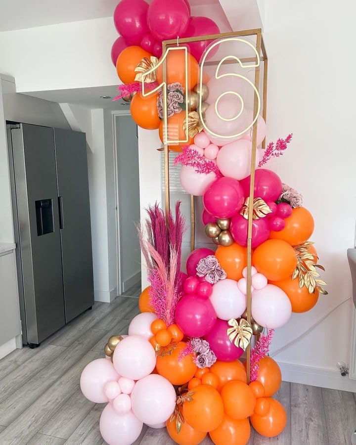 Bezente Pink and Orange Latex Balloons,60pcs 12 inch Light & Hot Pink Orange Confetti Balloons for Baby Shower, Birthday, Wedding, Tropical Party decorations