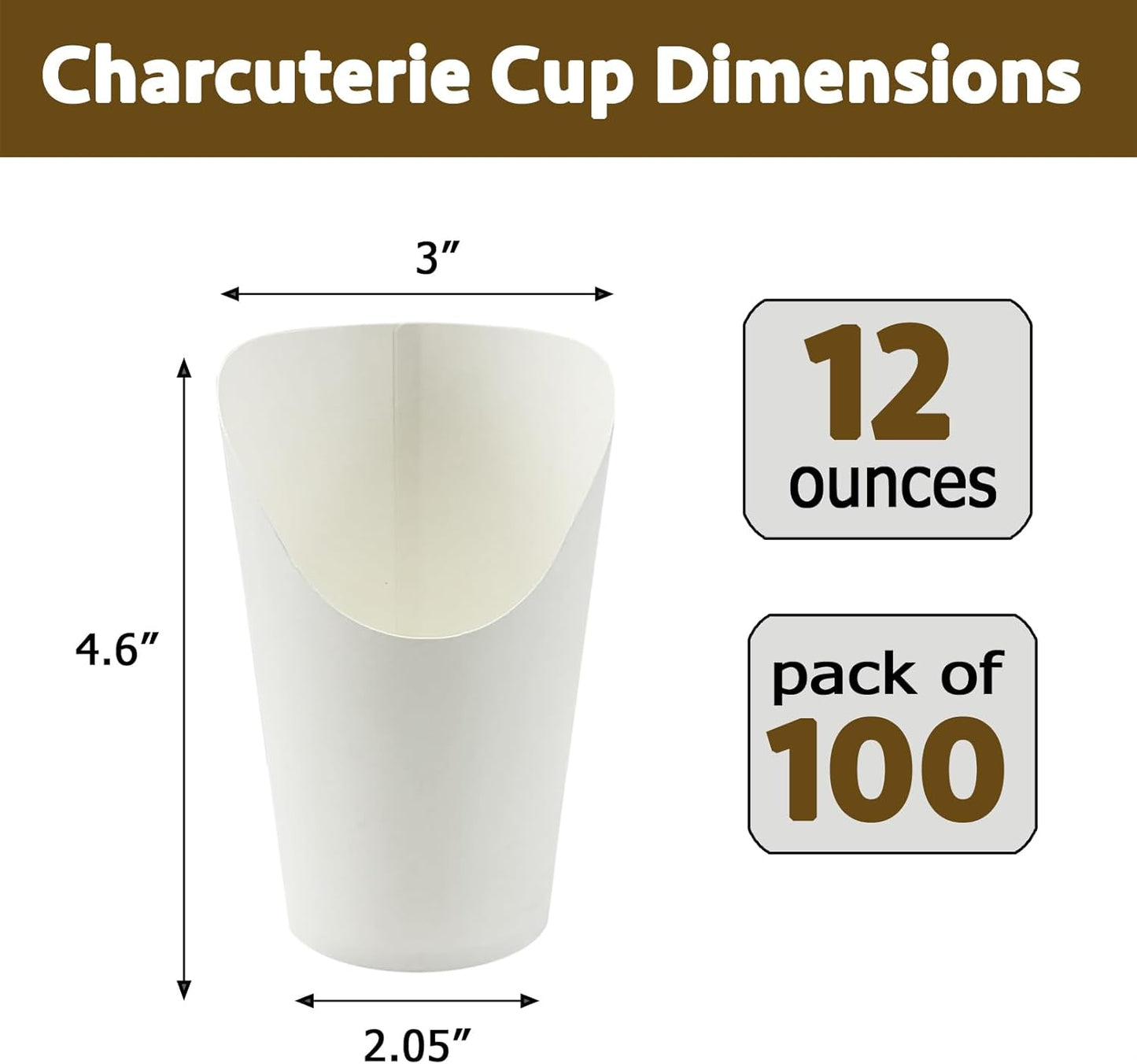 CAMKYDE 100 Pcs French Fries Holder, 12oz Disposable Paper French Fry Cups White Charcuterie Cups for all Occasions (12oz, White)