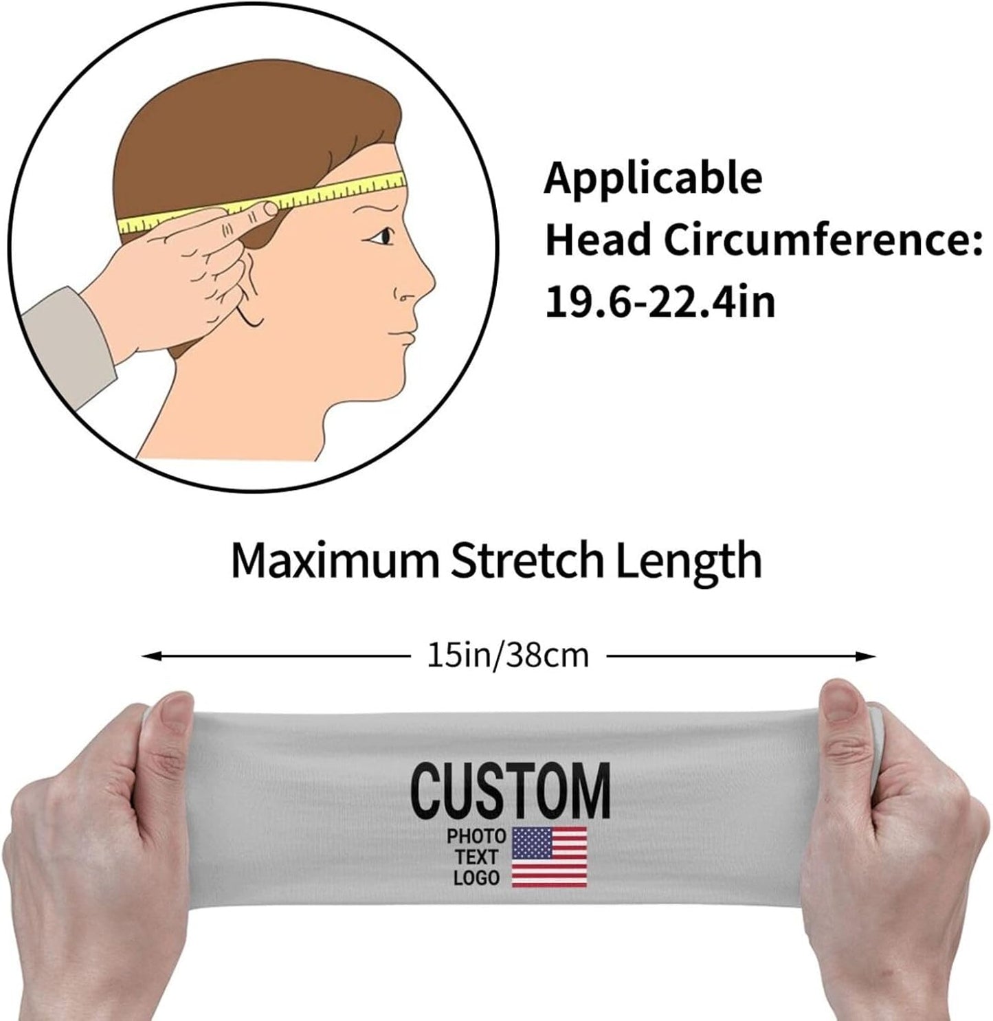 Custom Sports Headband Sweatband Bandana Add Your Photo Logo Text Number, Bulk Customized Unisex Sports Moisture Wicking Breathable Elastic