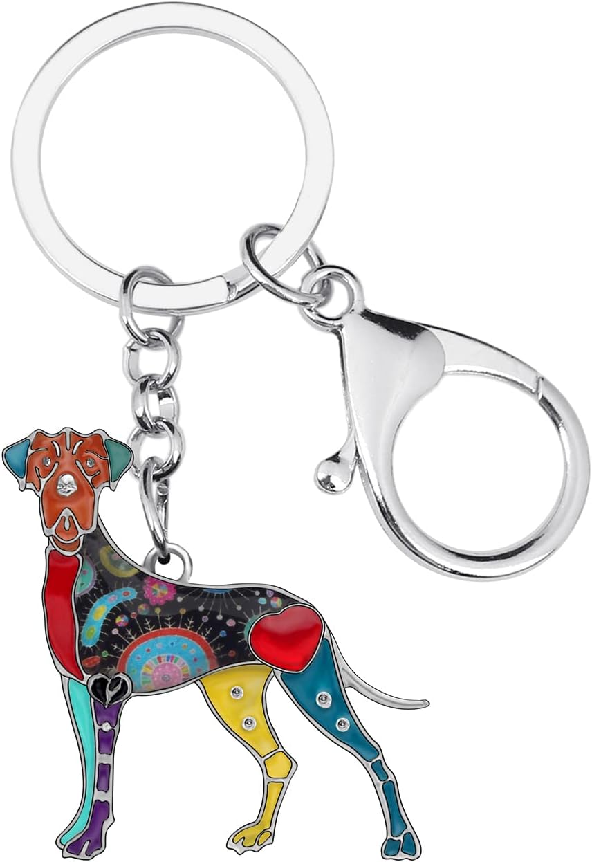 WEVENI Enamel Alloy Great Dane Dog Key Chain Ring Handbag Bag Charm Keychain Fashion Jewelry For Women Girls Gifts