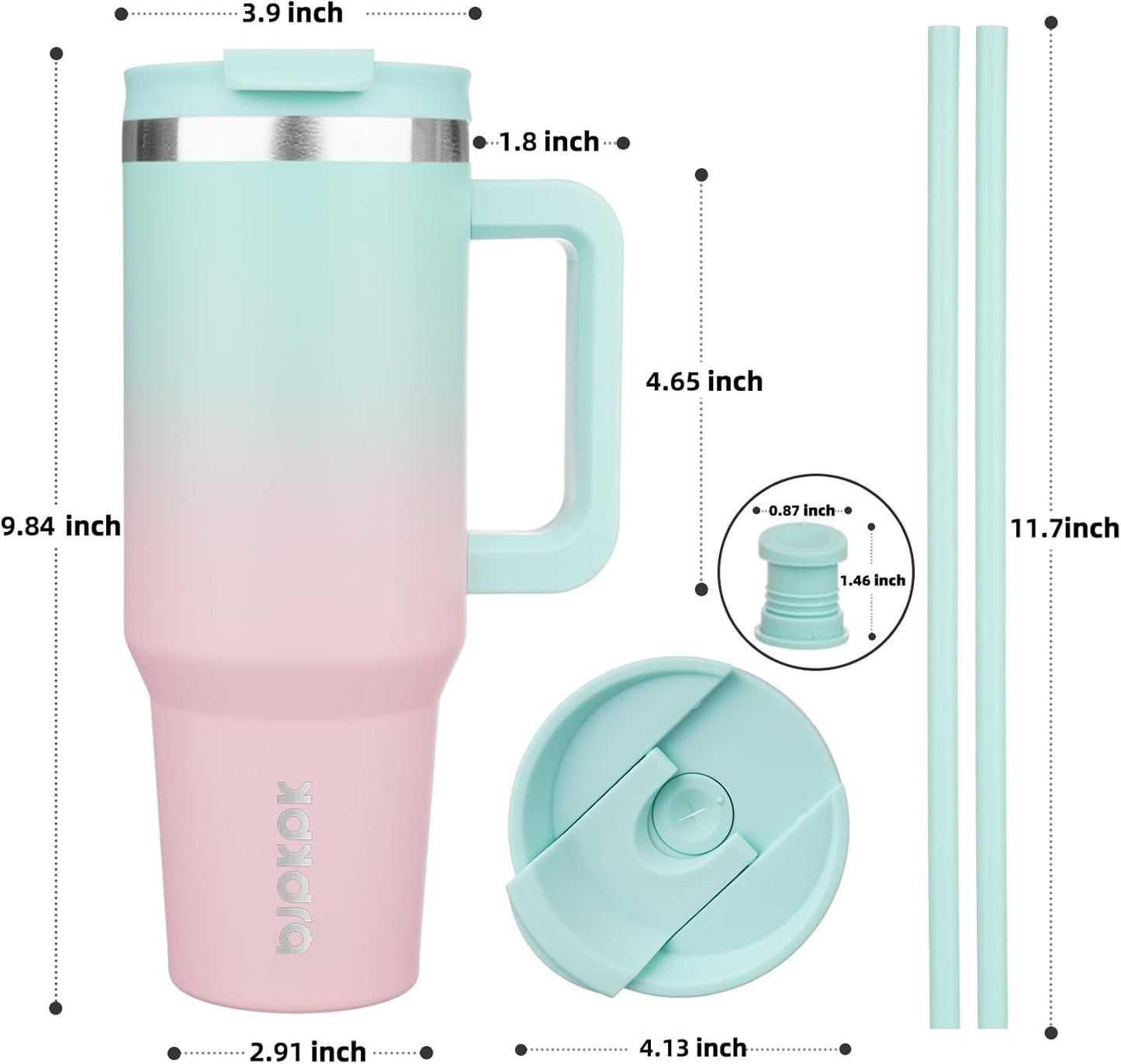 BJPKPK Tumbler With Handle And Straw 40oz Insulated Tumbler Cups With Lid Stainless Steel Travel Coffee Mug,Bubble Gum