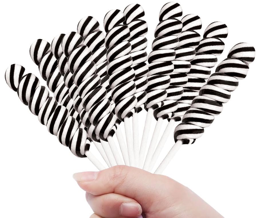 Black Twisty Lollipops - 24 Unicorn Suckers Individually Wrapped Bulk - Great for Candy Buffet - Wedding - Graduation - Halloween - Baby Shower - Birthday Party Favor Candy - Goodies for Kids and Adults